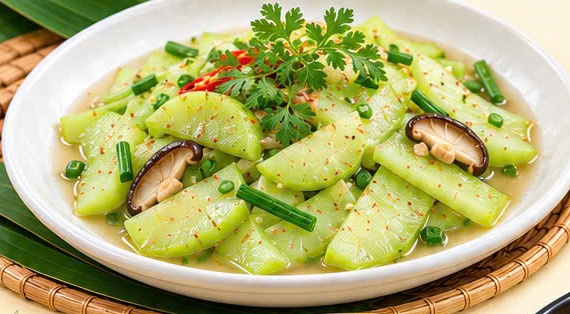 Bầu non xào nấm đông cô tươi xanh mướt thanh mát