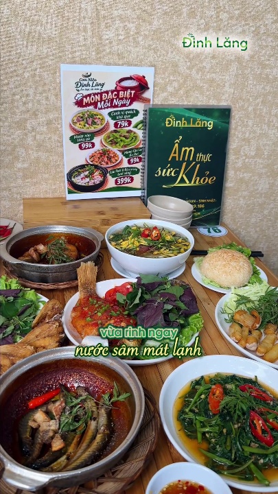 Mâm cơm niêu gia đình thịnh soạn tại nhà hàng Đinh Lăng Food