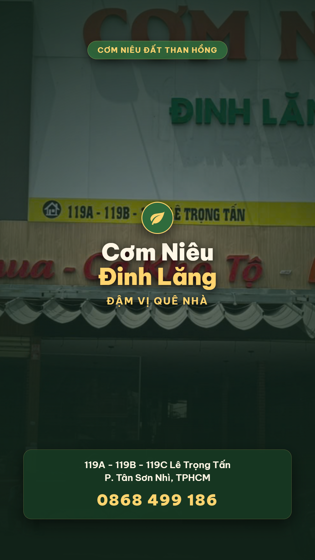 Mặt tiền khang trang nhà hàng Cơm Niêu Đinh Lăng