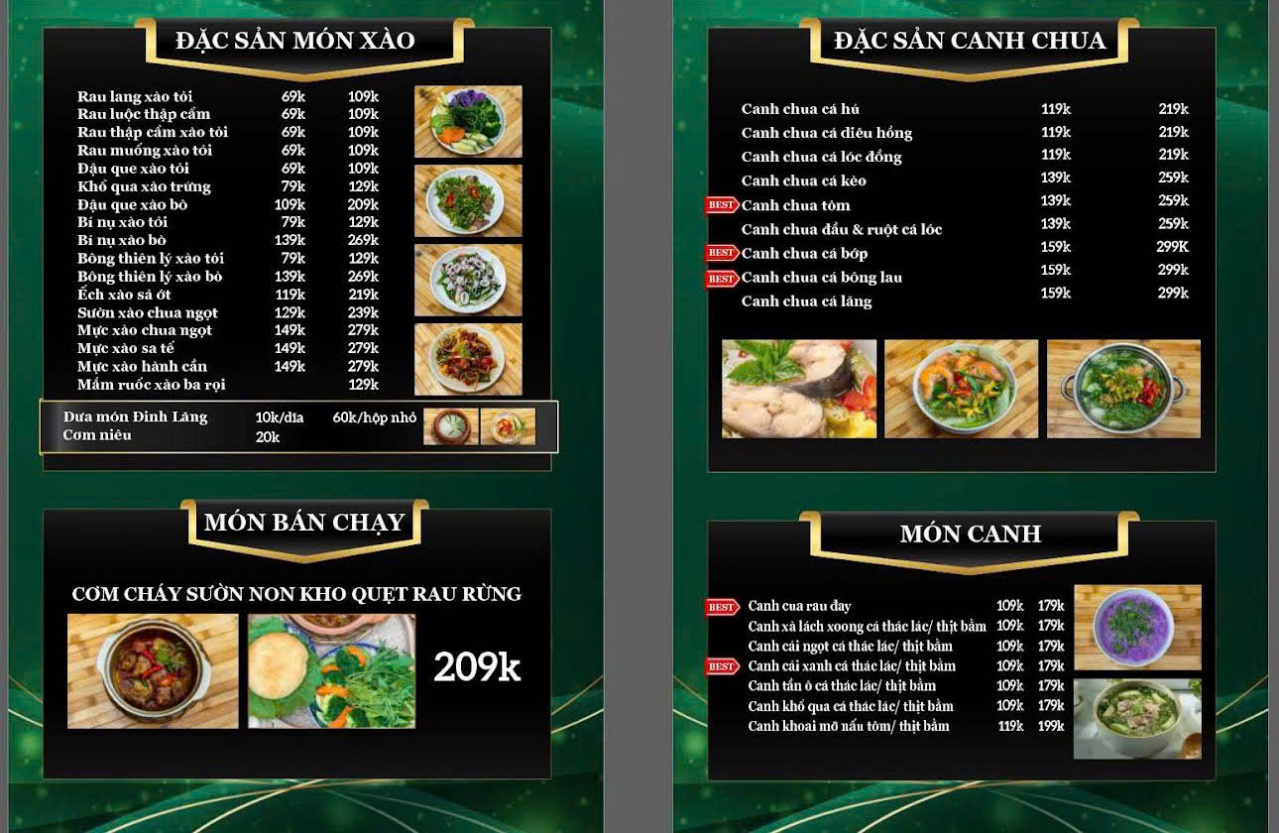 Thực đơn đa dạng các món bò và cơm niêu phong phú